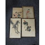 Four framed Japanese prints - Animals and Geisha (Af)