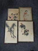 Four framed Japanese prints - Animals and Geisha (Af)