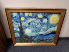 A J. Barry Lawson oil on canvas, copy of Vincent Van Gogh Starry Night, in gilt frame.