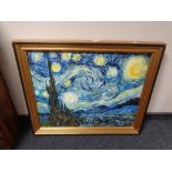 A J. Barry Lawson oil on canvas, copy of Vincent Van Gogh Starry Night, in gilt frame.