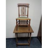 An Edwardian inlaid mahogany bedroom chair together with an oak occasional table