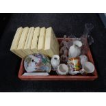 A crate of glass ware, Aynsley china,