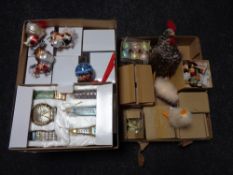 Two boxes of Christmas and Easter decorations