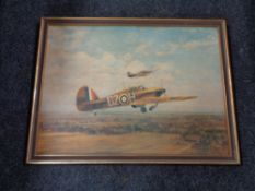 A gilt framed print by Coulson depicting two French military fighter planes in flight.