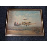 A gilt framed print by Coulson depicting two French military fighter planes in flight.