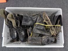 A box of vintage ice skates