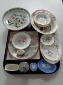 A tray of Wedgwood Jasperware, Worcester egg coddler, miniature Minton vase, Portmeirion comport,
