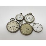 Five various pocket watches (four silver)
