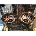 A pair of Royal Crown Derby octagonal Imari pattern bowls, pattern 1128, 23.5cm diameter.