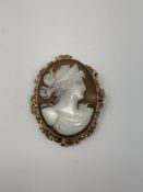 An antique gold cameo brooch in ornate frame
