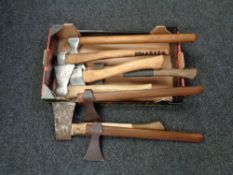 A box of eight assorted hand axes