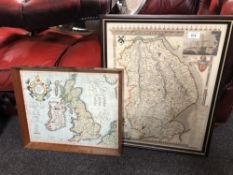 A framed colour map of Lincolnshire and another of the British Isles (2)