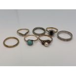 Seven gold gem set rings including ruby, diamond, turquoise etc CONDITION REPORT: 12.