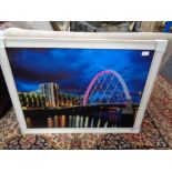 A contemporary framed print of a swing bridge