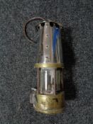 A brass and chrome vintage miner's lamp