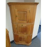 A blond oak triple door cabinet