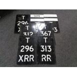 Seven enamelled railway marker signs