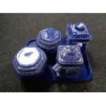 A tray of two Ringtons Maling caddies - Bridges and Castles together with a Ringtons Willow pattern