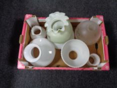 A box of assorted antique and later oil lamp shades