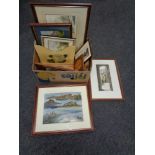 A box of assorted pictures and prints including R.W.