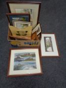 A box of assorted pictures and prints including R.W.