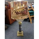 A Victorian brass Corinthian column oil lamp with glass reservoir (converted) CONDITION