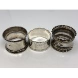 Three silver napkin rings CONDITION REPORT: 70.