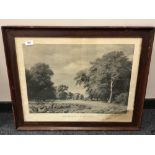 A continental oak framed monocrome print,