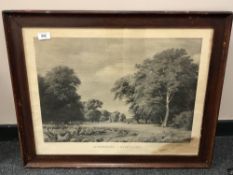 A continental oak framed monocrome print,