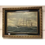 Continental school, tall ship in rough seas,