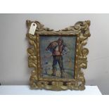 A 19th century oil on board, man carrying sack,