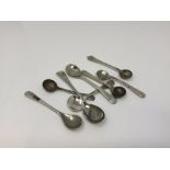 Eight various silver salt/mustard spoons CONDITION REPORT: 35.