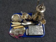 A tray of plated wares, tea pot,