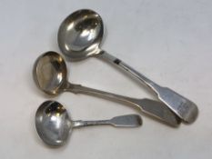 Three Georgian/Victorian silver ladles (3) CONDITION REPORT: 110.