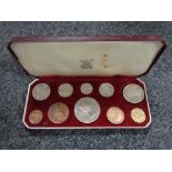 A 1953 Royal Mint Coronation proof set comprising ten coins, in fitted presentation case.