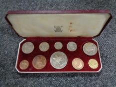 A 1953 Royal Mint Coronation proof set comprising ten coins, in fitted presentation case.