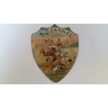 SHARPE, shield-shaped rugby card, Play Up Farsley, showing action scene, creases and staining, FR