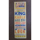 THEATRE, poster for Argyle Theatre of Varieties Birkenhead, 25th Sept 1905, starring Hetty King,