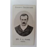 TADDY, County Cricketers, Fane (Essex), Imperial back, VG