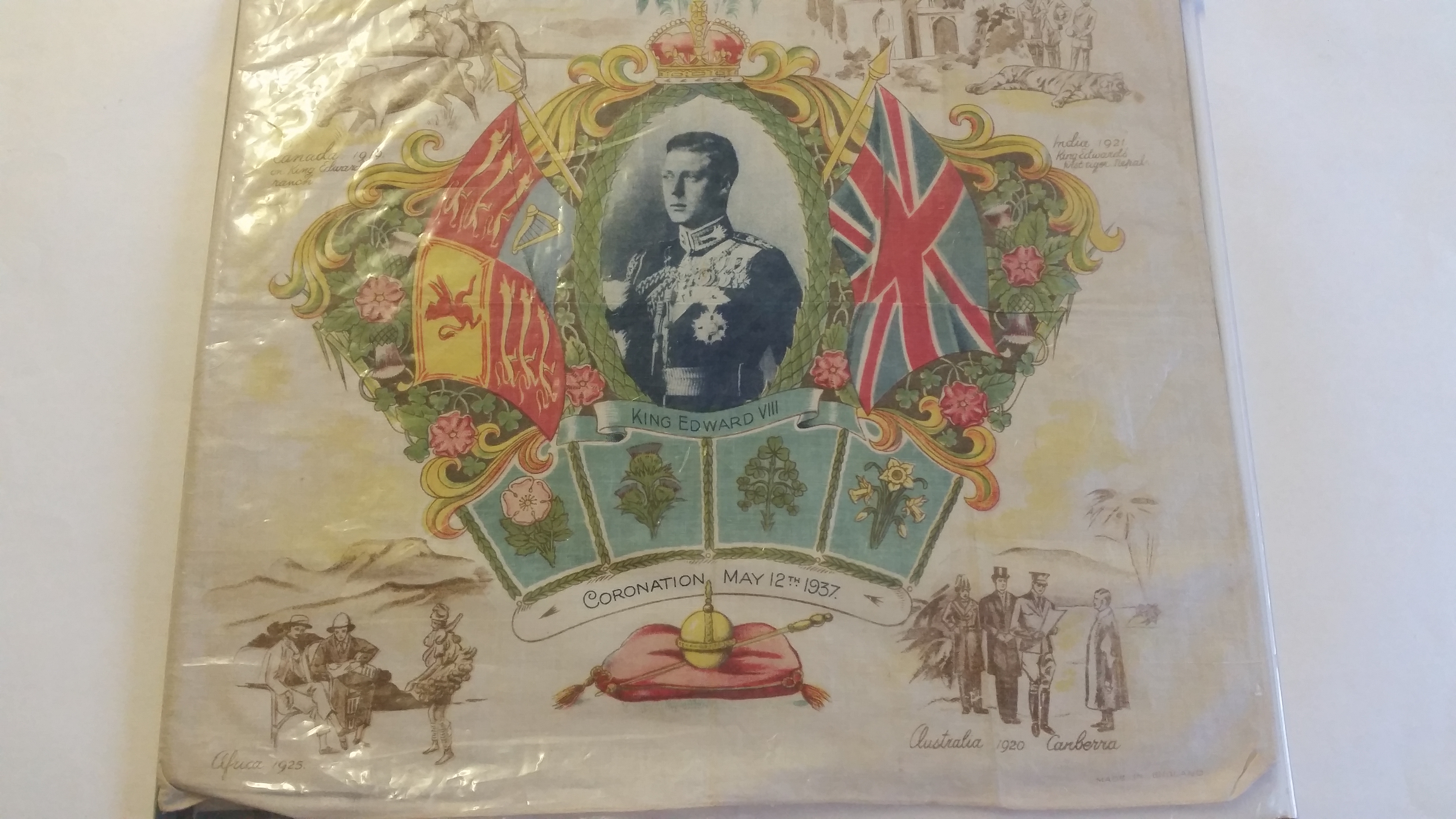 ROYALTY, colour cotton panel, King Edward VIII - Coronation, May 12th 1937, with central portrait
