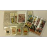 TRADE, selection, inc. Danish silk flags (8), sheets of six Ewells Fargo cinderella stamps (2