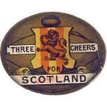 BAINES, ball-shaped rugby card, Three Cheers for Scotland, brown, anon., small tear to edge, G