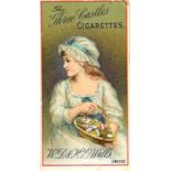 WILLS, advertisement cards, Three Castles cigarettes, girl with basket of packets, corner knocks, G