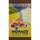 MOTORING, colour poster for Christies Auction in Monaco (1988), ft Alfa Romeo, Ferrari & Maserati,