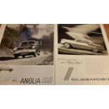 MOTORING, b/w photographic adverts for Ford Anglia, General Motors 88 Oldsmobile and Super B Holiday