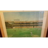 CRICKET, signed colour print, Melbourne Cricket Ground, signed to white edges by 10 players from
