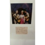 POP MUSIC, signed album page (4 x 2.75) of The Springfields, "Sincerely The Springfields, Dusty