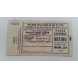 BOXING, press exchange ticket for 24th March 1969, at Madison Square Garden, eliminator match for