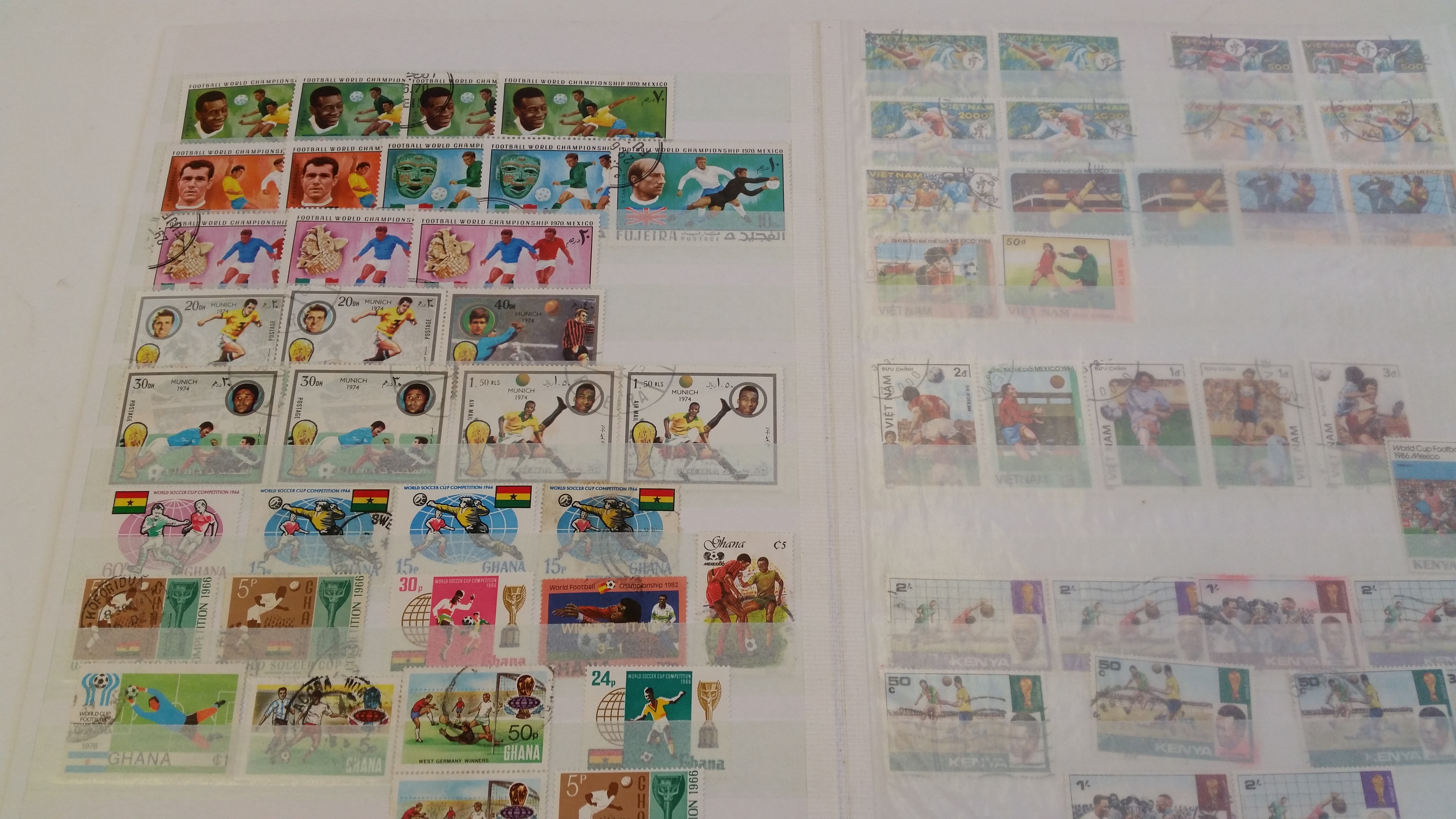 FOOTBALL, World Cup postage stamps, mixed countries, most used, loose in stock pages in two