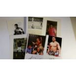 BOXING, signed pieces laid down beneath magazine photos, inc. Anthony Joshua, Joe Calzaghe etc., 6 x